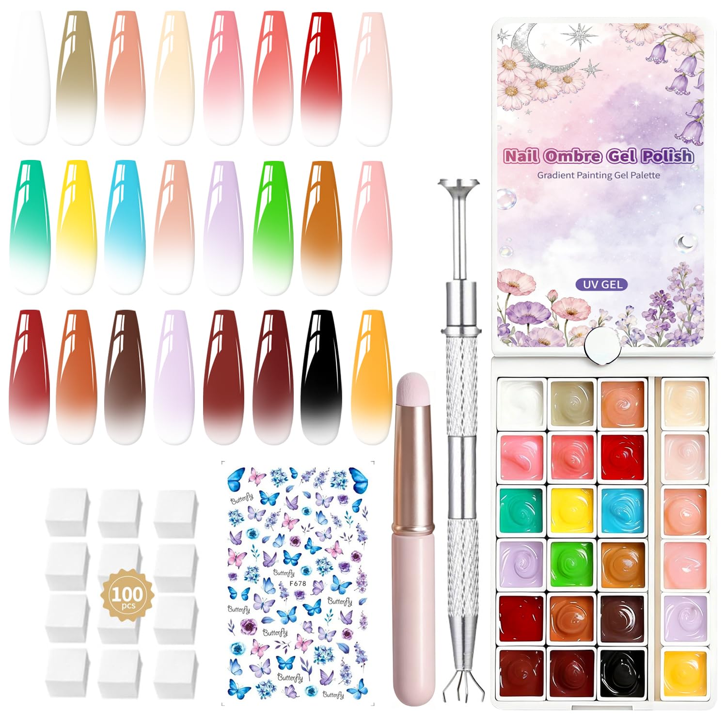 24 Well Mini Ombre Gel Nail Polish Kit - Travel Size Set
