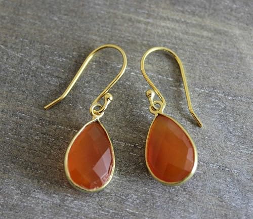 Miniatura 2 de Carnelian Gold Plated Sterling Silver Drop Earrings - Handmade Gemstone Jewelry Gifts for Women (carnelian)