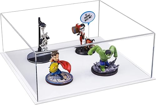 Vista 494 de Better Display Cases Versátil vitrina de acrílico transparente - Caja rectangular grande con base blanca 18" x 12" x 3" (BK09)