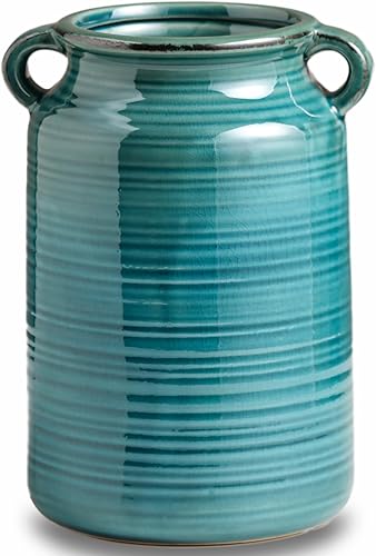 Vista 9 de Florero de cerámica rústica de color blanco envejecido para centros de mesa, cocina, oficina o sala de estar (5.9 x 6.3 pulgadas)