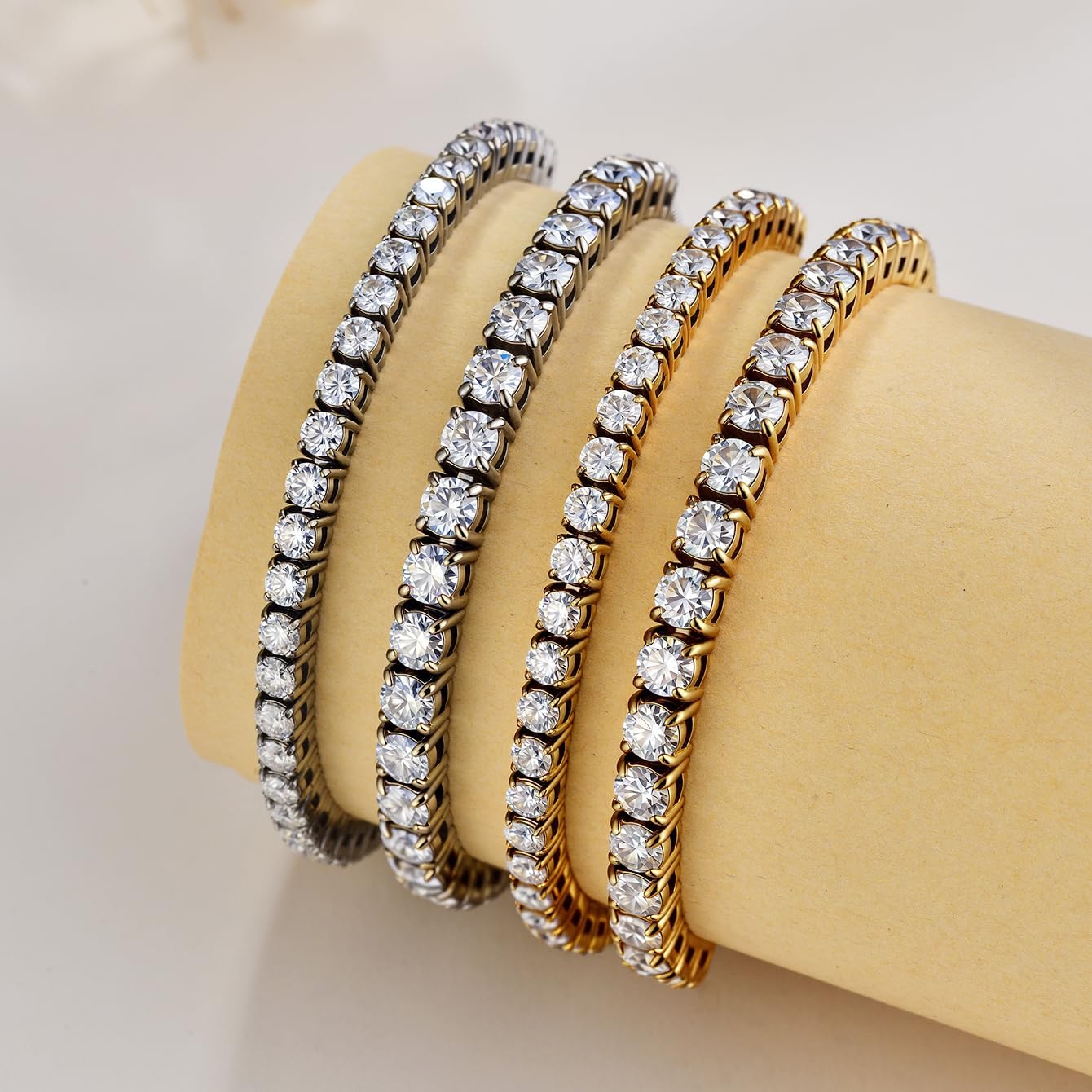 3/4mm Moissanite Tennis Bracelet Adjustable Simulated Diamond 18K Gold Plated 316L Stainless Steel Bracelets Jewelry Gifts for Women Men