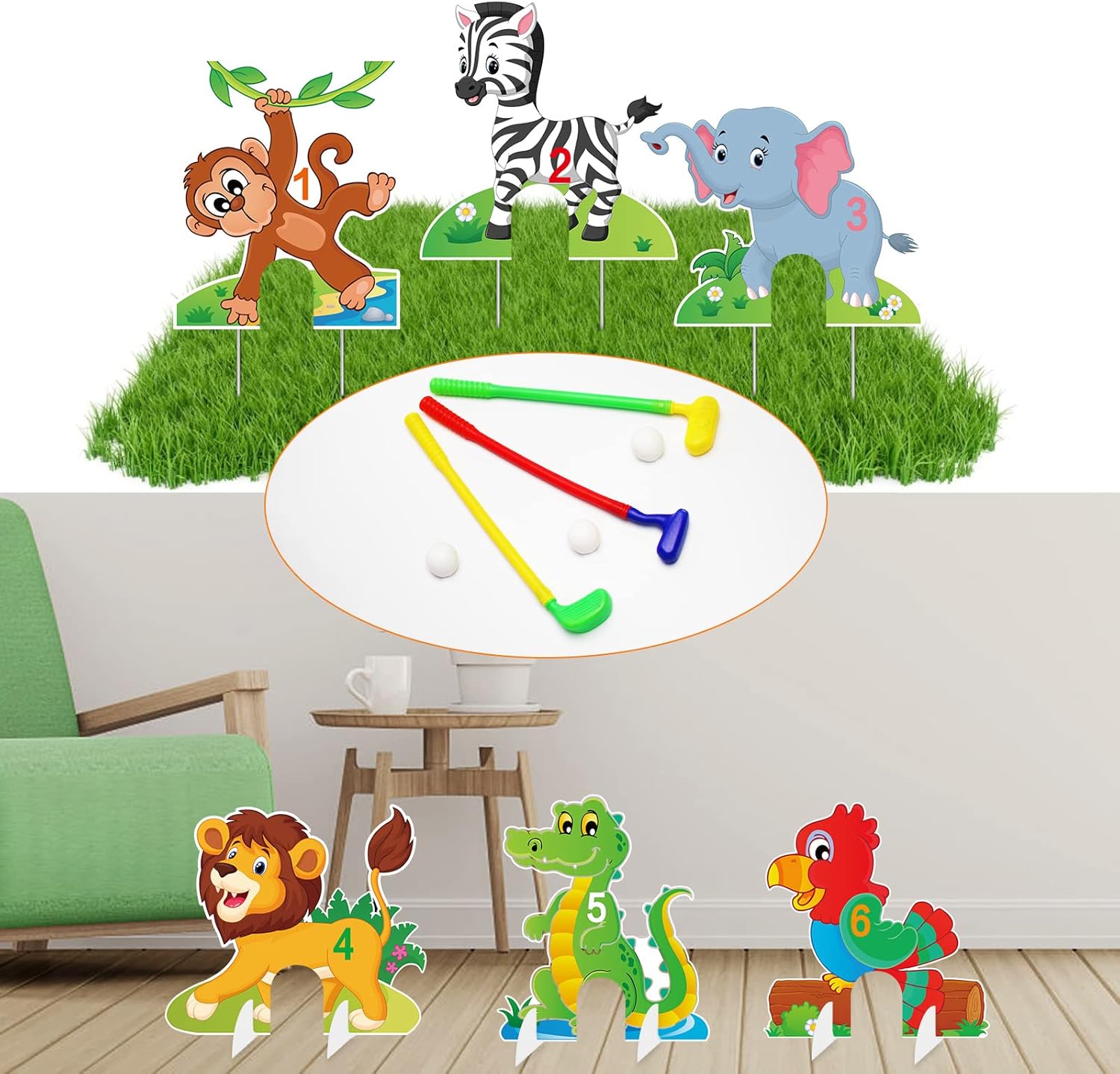 gisgfim Animals Golf Game Set Kids Children Birthday Party Floral/Animal Obstacles Mini Golf Toy Indoor and Outdoor Games for Boys and Girls 6 Pcs Gift (Spring) : Toys & Games