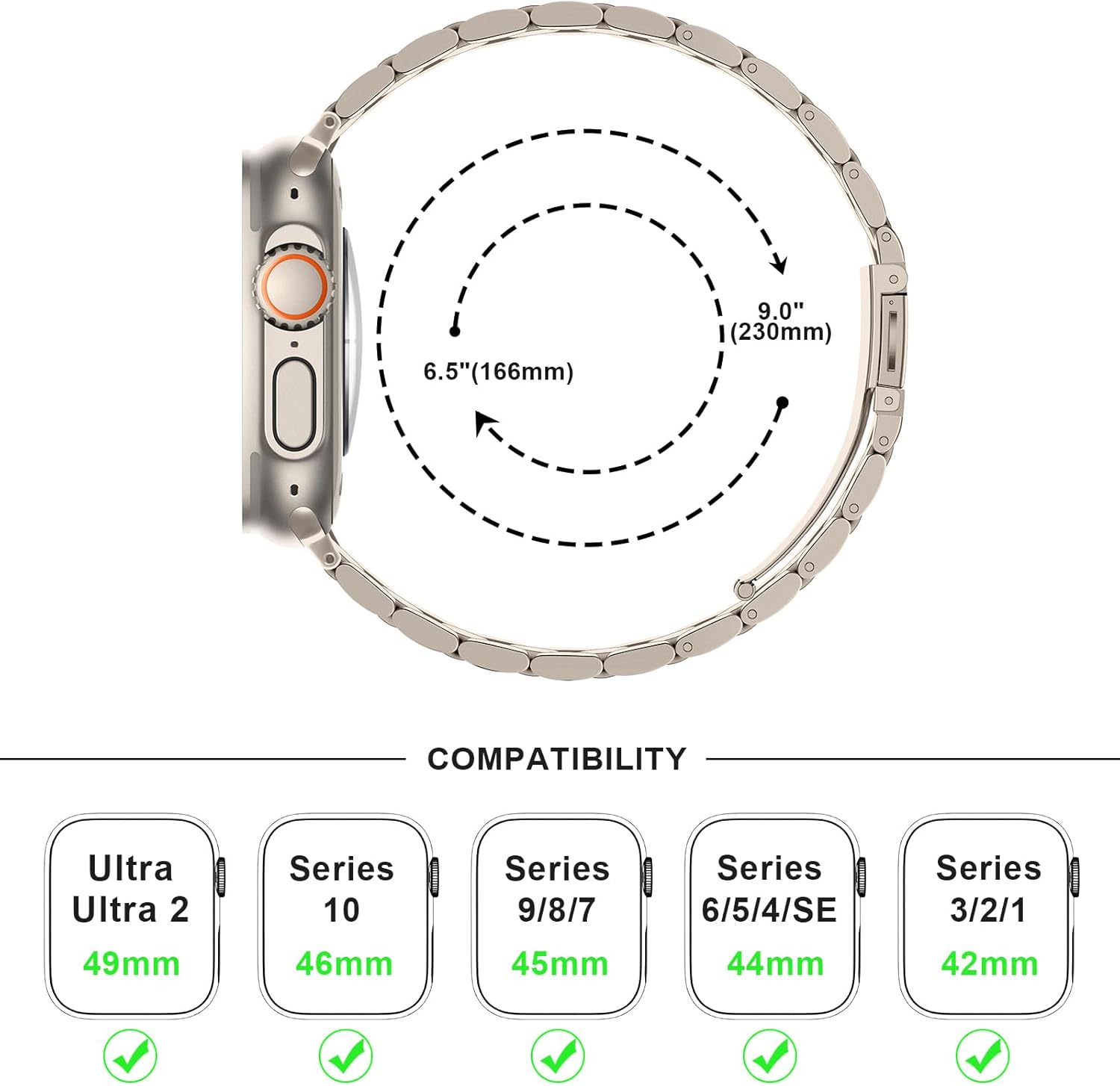 Anlinser No Tool Needed Bands Compatible with Apple Watch Band 49mm 46mm 45mm 44mm 42mm for Women Men, Stainless Steel Metal Strap Designed for iWatch Ultra 3/2/1 SE Series 11 10 9 8 7 6-1 (Starlight) - Image 6