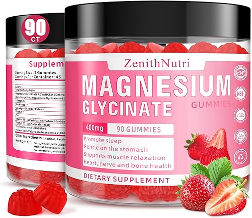 Gomitas de glicinato de magnesio 400 mg con Ashwagandha, malato de magnesio y L-teanina para mujeres, hombres y niños adultos, suplementos complejos
