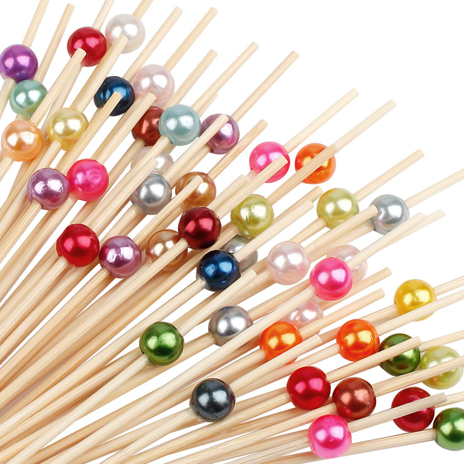 HBSTUDIO Cocktail Picks, Decorative Toothpicks for Appetizers, 12cm Long Fancy Bamboo Skewers Wooden Sticks for Food and Drinks, Charcuterie Accessories Party Decorations (100 Counts)