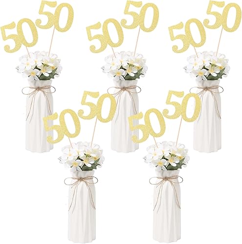 Miniatura 4 de Decoraciones de 50 aniversario NO 50, paquete de 10 centros de mesa de cumpleaños de 50 cumpleaños de doble cara con purpurina dorada para mesas,