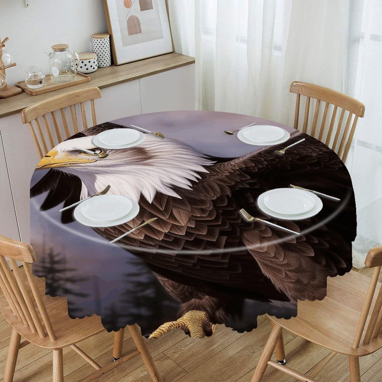 VstaDank Bald Eagle Round Tablecloth Premium Polyester Table Cloth Heavy Duty Washable Fabric Tablecloth Waterproof Holiday Table Cover Decorative Tablecloths for Dining 60"