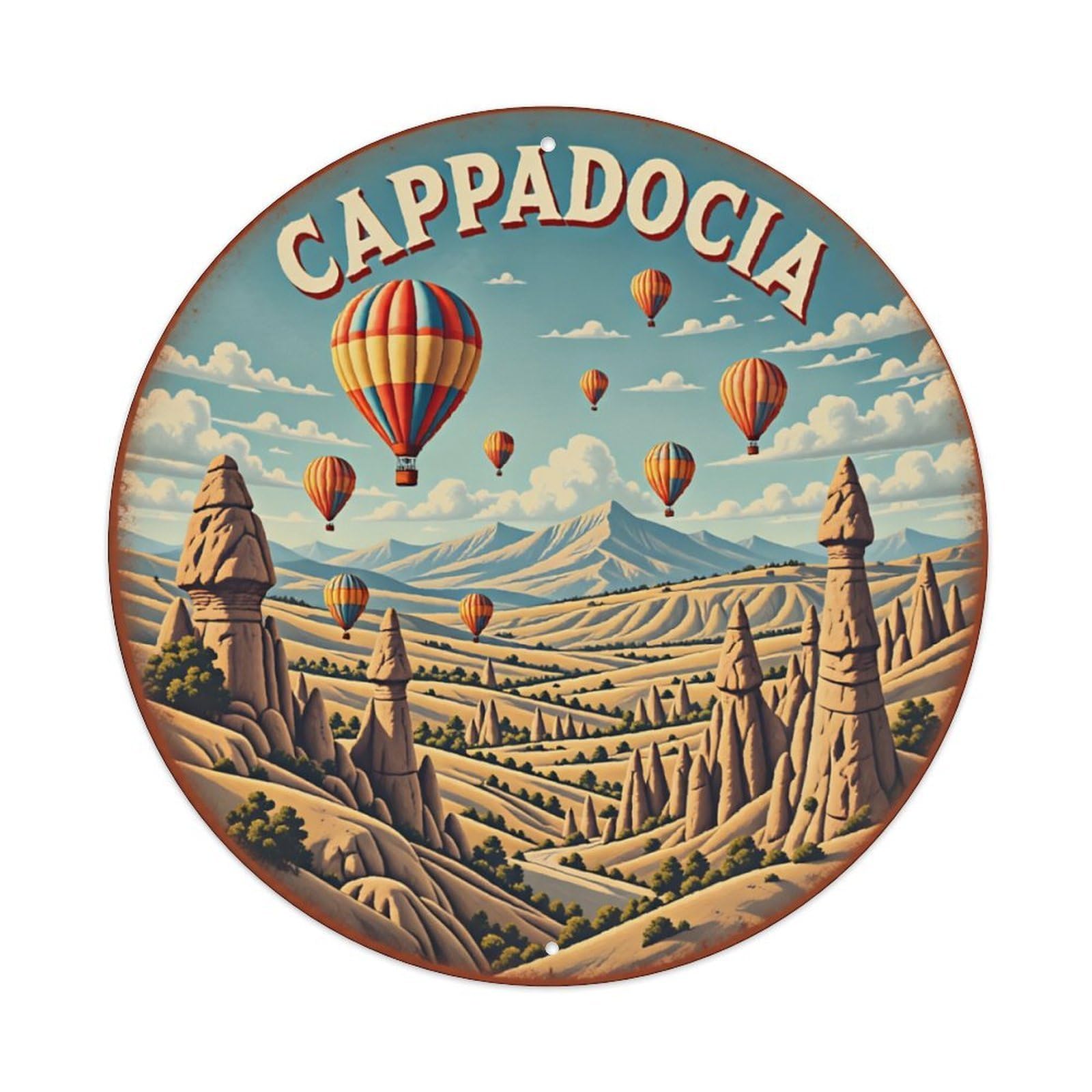Cappadocia Hot Air Balloon Vintage Landmark Sign Vintage Aluminium Metal Sign, Retro Wall Decor for Home, Bar, Garage & Farmhouse 20x20cm
