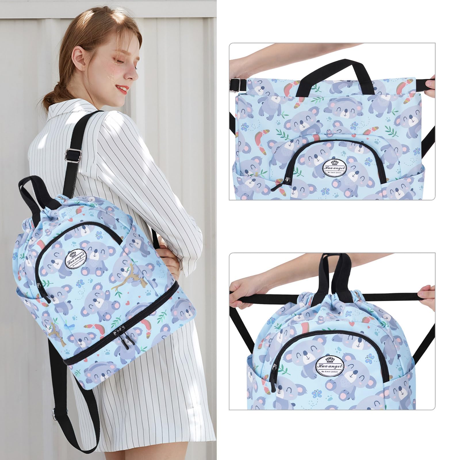 HUA ANGEL Unisex Drawstring Backpack Sports Gym Bag Drawstring Bag Weekend Daypack With Shoe Compartment for Women Men Basketball Football Outdoor Fitness Yoga Swimming Beach - Image 2