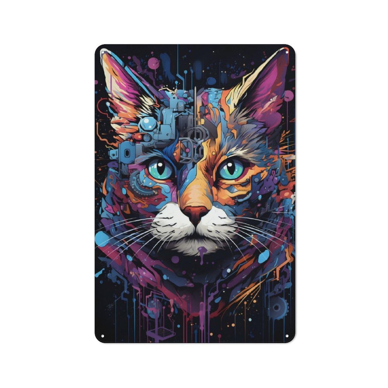 Cyborg Cat Head Machine Retro-style Metal Sign 30x20cm for Guest Room Or Hallway, for Hallway Wall Decor Fans