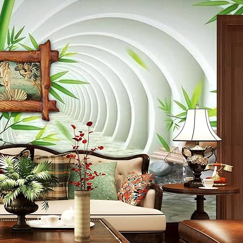 Miniatura 5 de Moderno túnel de papel tapiz 3D con agua y bambú para spa y sala de estar, calcomanías de pared, mural de papel de pared extraíble