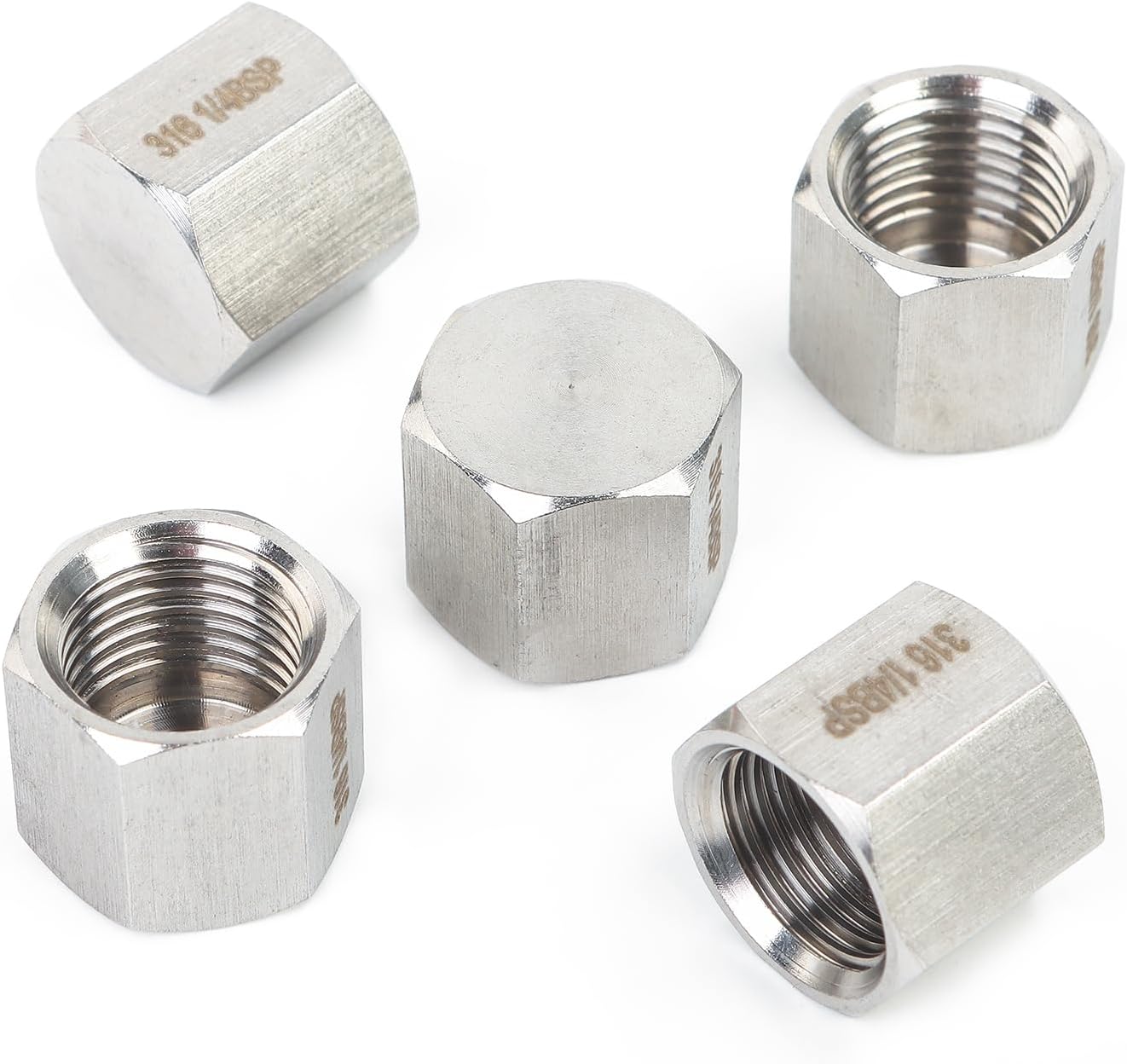 LTWFITTING Stainless Steel 316 BSP Pipe Cap Fittings 1/4" BSPP Air Fuel Boat (Pack of 5)