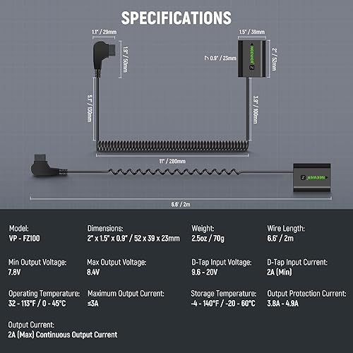 Miniatura 43 de NEEWER D Tap to NP-F550 Batería ficticia con cable para batería de montaje en V, fuente de alimentación estable para RGB660 RGB1200 RGB168 BH20B Luz