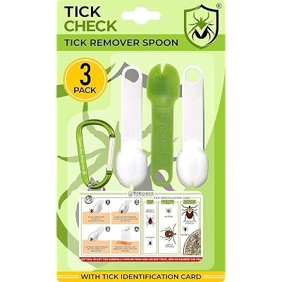 TickCheck Tick Remover Spoon - 3 Pack of Lightweight Tick Remover Tools with Free Tick ID Card & Carabiner (1 Set, 3 Spoons)