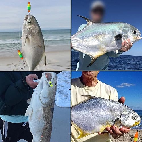 Vista 6 de Aparejos Pompano para Pesca de Surf en Agua Salada con Gancho de Doble Círculo y Espacio Amplio - Juego de 6 Accesorios de Pesca de Surf Flotadores