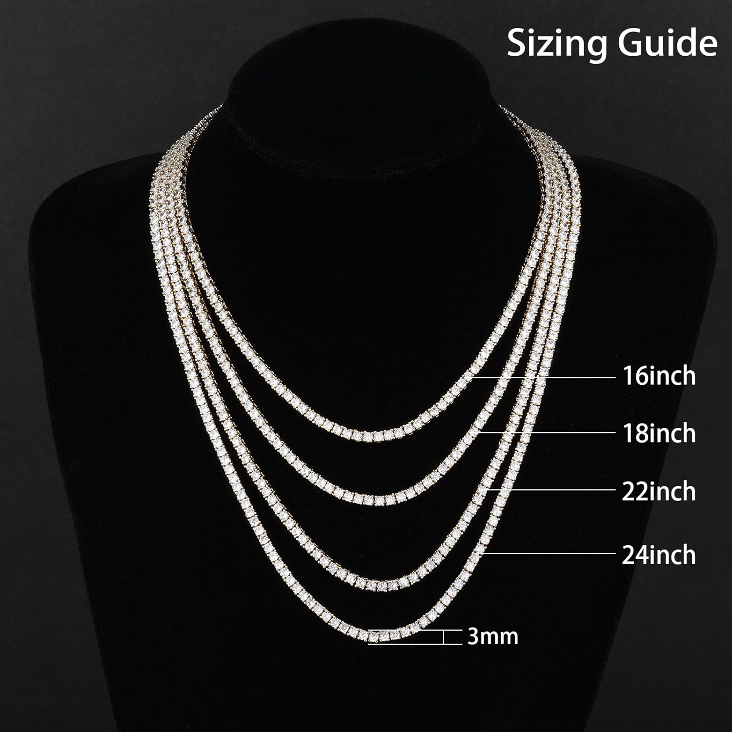 BREN Tennis Necklace - 3mm 4mm 5mm Iced Out Diamond Tennis Chain 5A Cubic Zirconia Necklace - 18K/White Gold Plated Flat Tennis Necklace for Women and Men Size 16"-22" - Image 6
