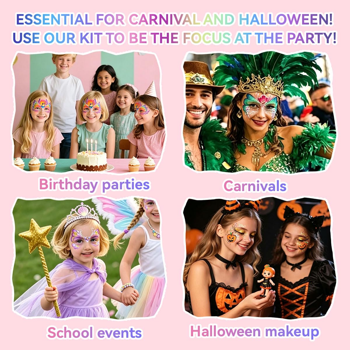49 Pcs Face Paint Brushes Sponges and Stencils Set, Face Painting Brushes and Stencils Kit with Paint Brushes, Sponges, Stickers, Guide Book & Storage Box for Body Makeup Halloween Makeup Party