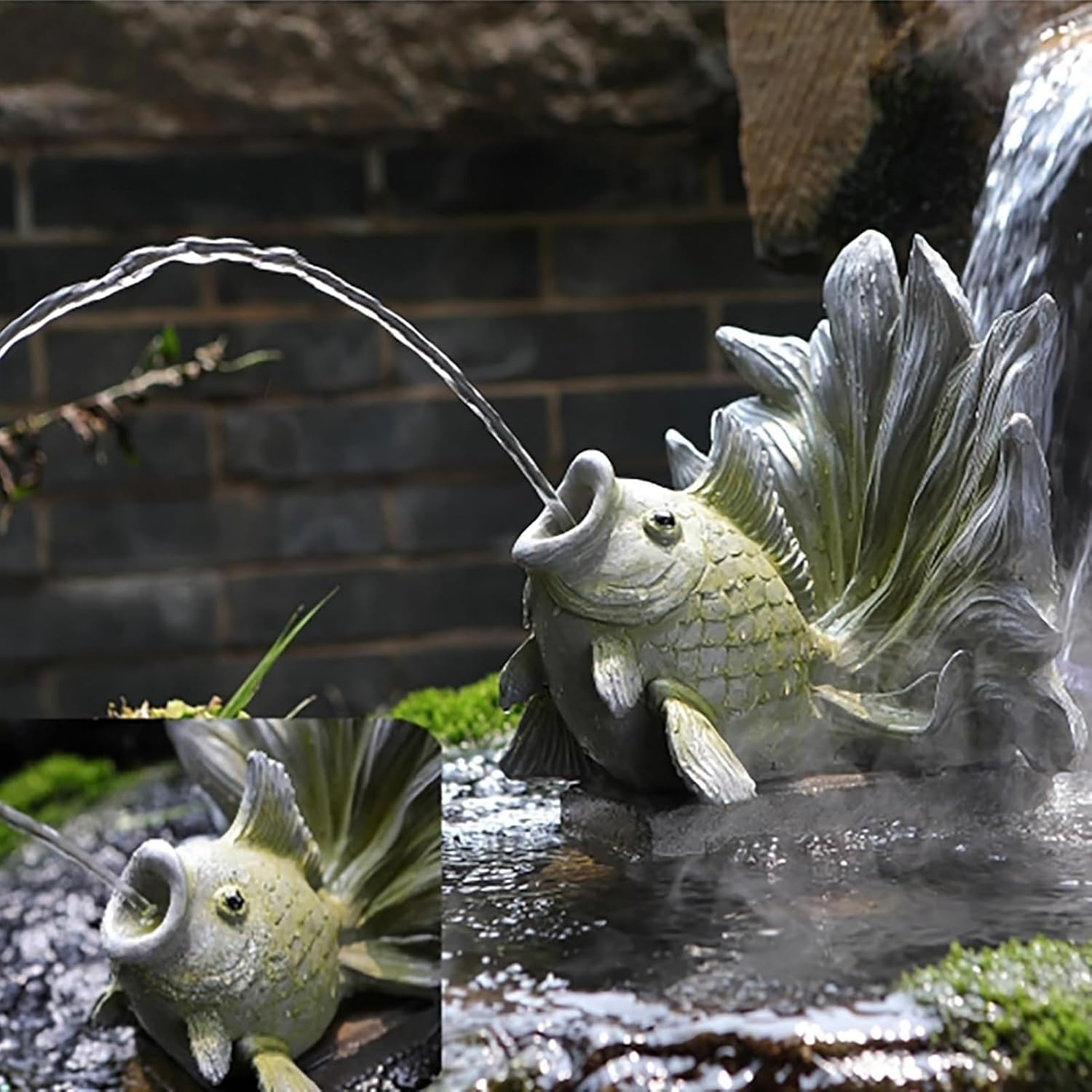Goldfish Shape Pond Spitters for Small Ponds, Animal Pond Spitters, Animal Ponds Fountains, Garden Decor for Koi Pond, for Fish Tank and Water Gardens(Gray)