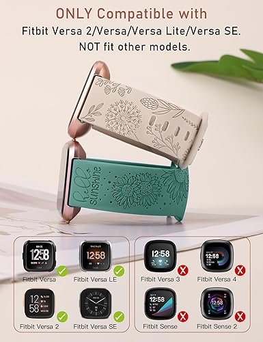 Miniatura 2 de Minyee Paquete de 2 correas grabadas florales compatibles con correas Fitbit Versa 2Fitbit VersaVersa Lite para mujer, bonita correa de silicona
