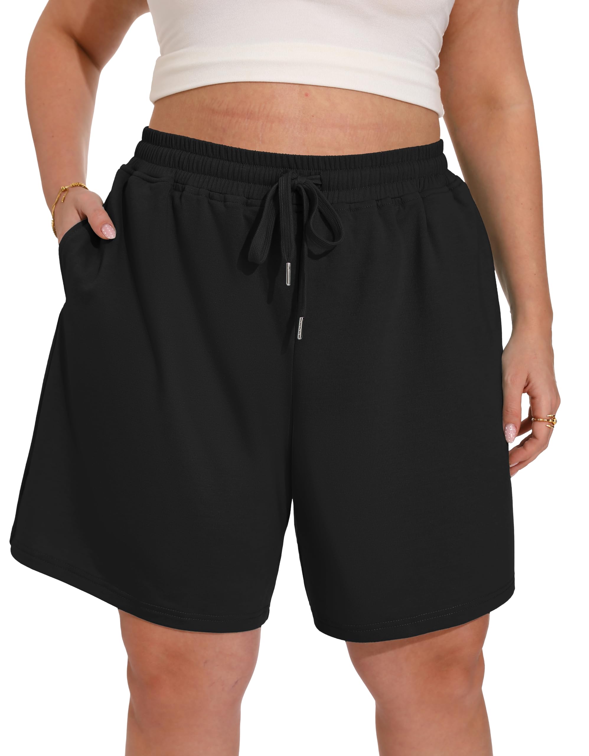 OLRIK Plus Size Bermuda Shorts for Women — 8 Inch High Waisted