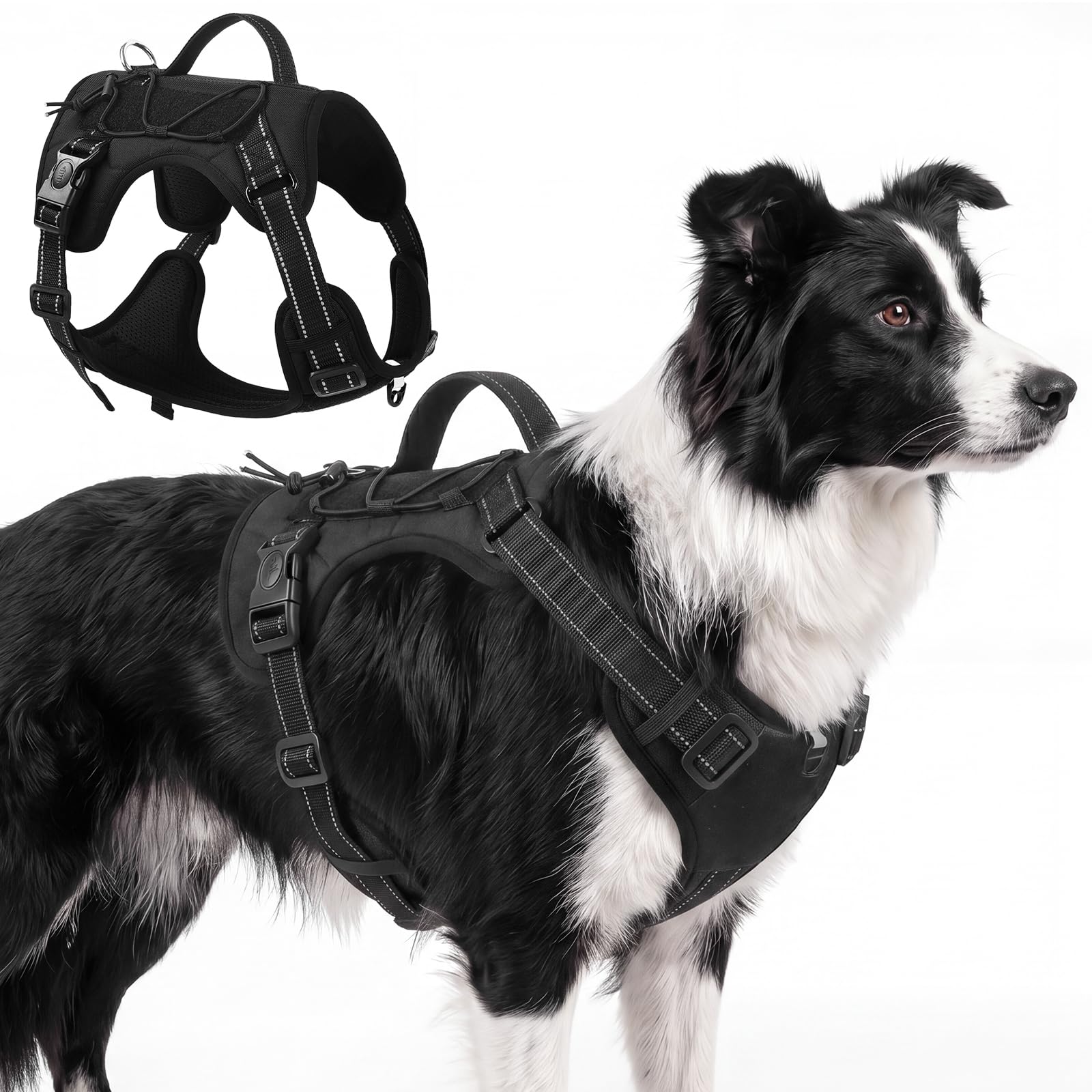 Olcyren Dog Harness for Small Medium Large Dogs, Adjustable Reflective Soft Padded Dog Harness with Easy Control Handle, No-Choke Tactical Breathable Mesh Pet Vest Harness for Walking (Black, L)