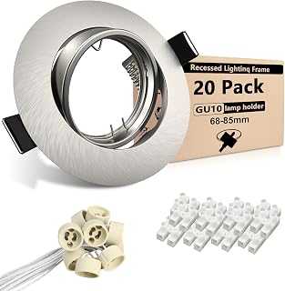 20er Einbaustrahler GU10 Set Rund Einbaurahmen Schwenkbar Edelstahl Gebürstet 68mm Einbauspot Rahmen 230V inkl. GU10 Fassung für LED oder Halogen
