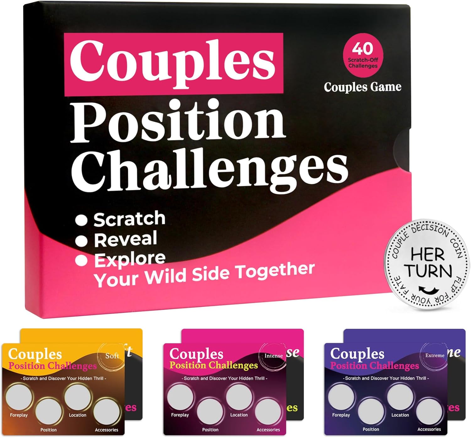 Couples Games for Bedroom Fun, Couple Position Challenges, 40 Scratch Off Cards Game, Love Date Night Ideas, Valentines Gifts for Him Her, Couples Gifts