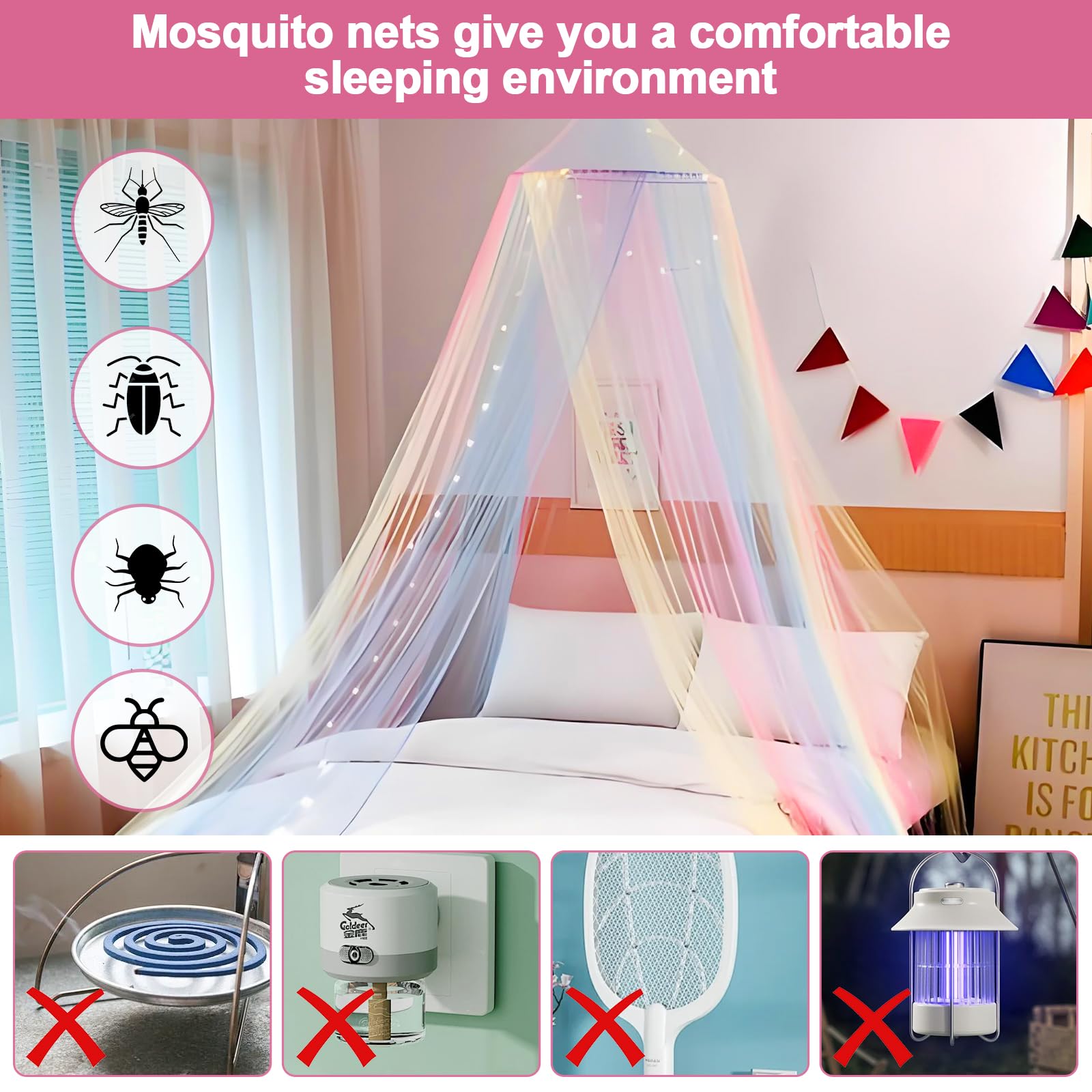 Forhome Dosel de Cama Iris,mosquitera Colgante,Dosel Cama niños,mosquiteras de Viaje para Cama,mosquiteras para Viajes y hogar, Interior y Exterior