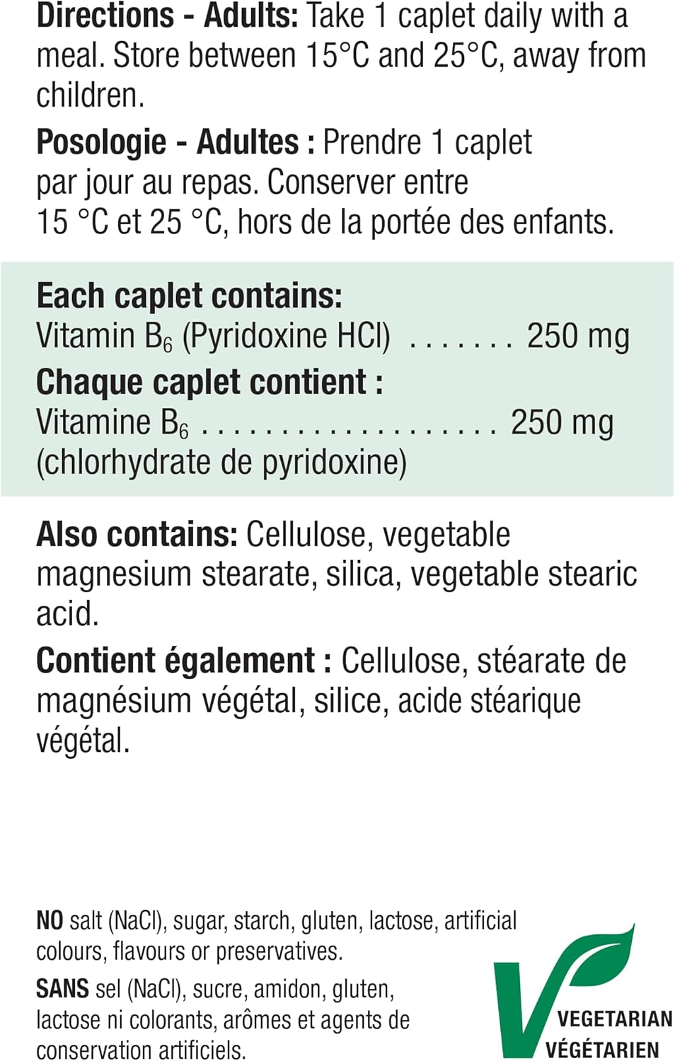 Jamieson Vitamin B6 (Pyridoxine)250mg, 100 caplets