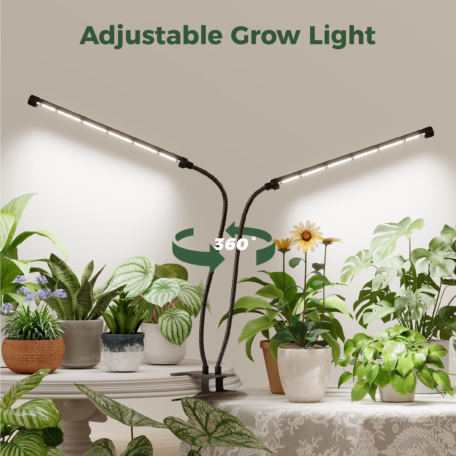 Bamworld Lampada a LED a spettro completo, lampada per piante da interno, lampada a risparmio energetico, regolabile in altezza e funzione timer, adatta per piante ed erbe aromatiche