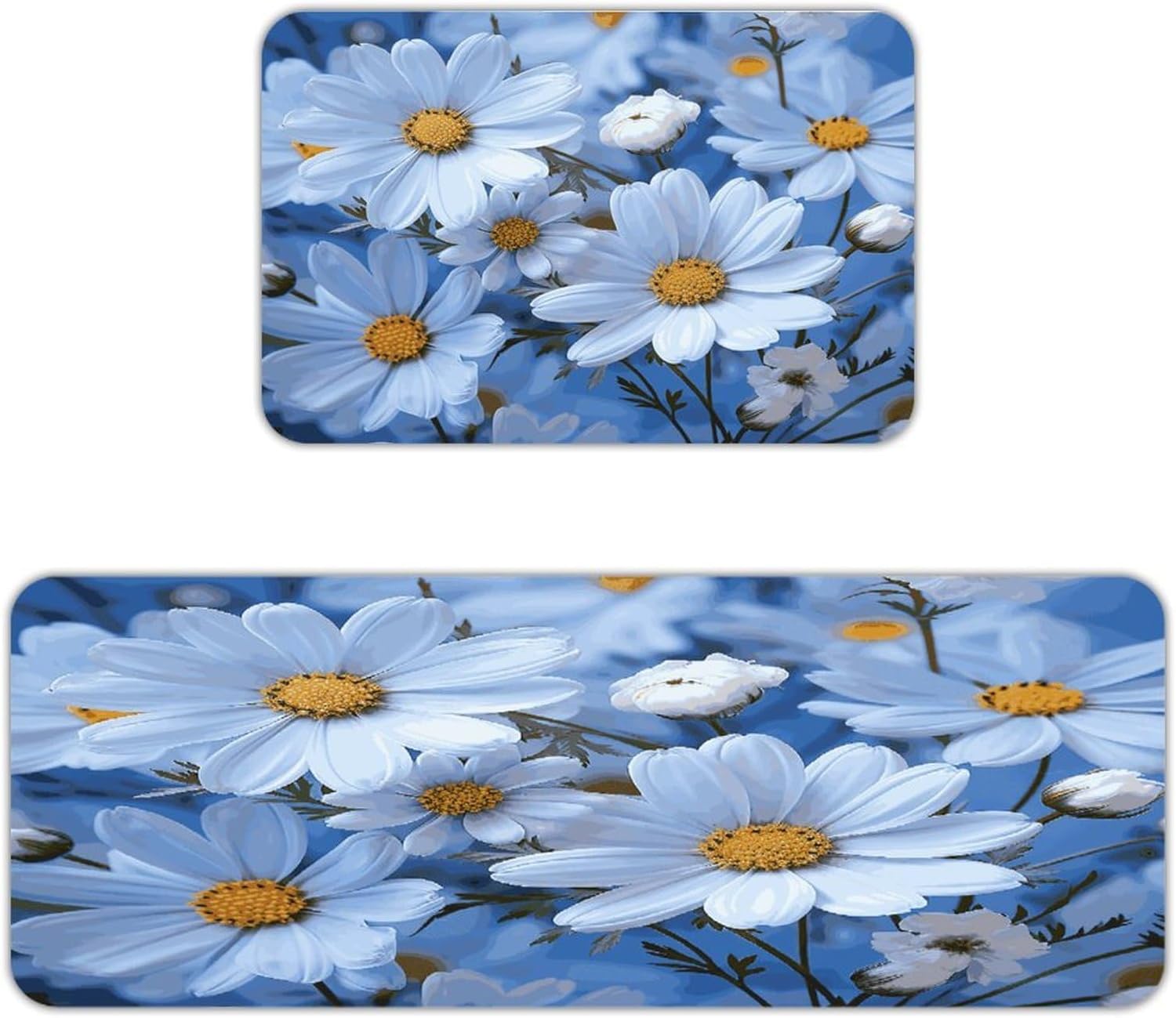 Daisy Blue Kitchen Mat Kitchen Rug Set | Kitchen Rugs Flannel Velvety Washable breathable Water Absorbent Soft ，kitchen utensils for Kitchen, Floor,Laundry