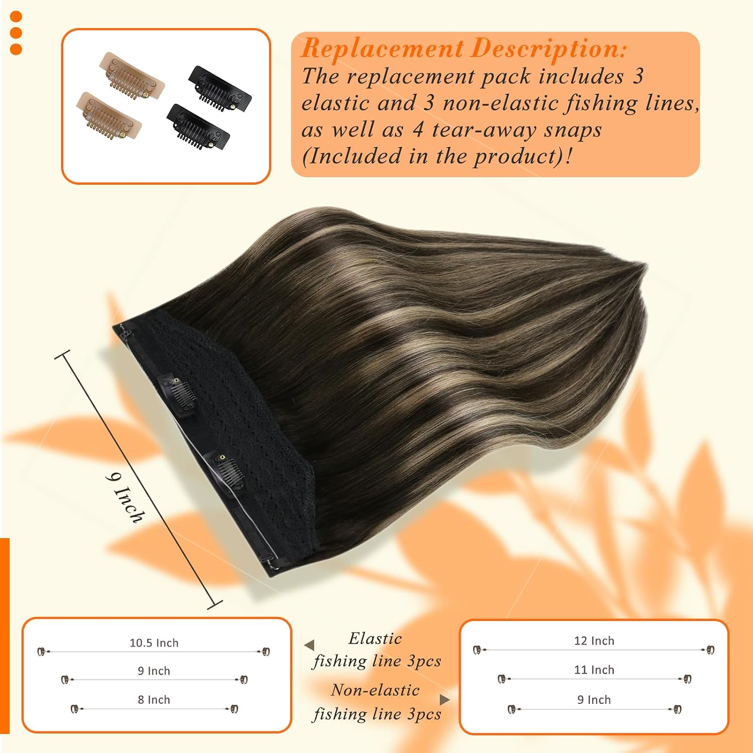 Fshine Invisible Wire Hair Extensions Black Mix Honey Blonde Ombre Hairpiece Adjustment Headband Clip in Hair Extensions Real Human Hair One Piece for Women 16 Inch 86 G