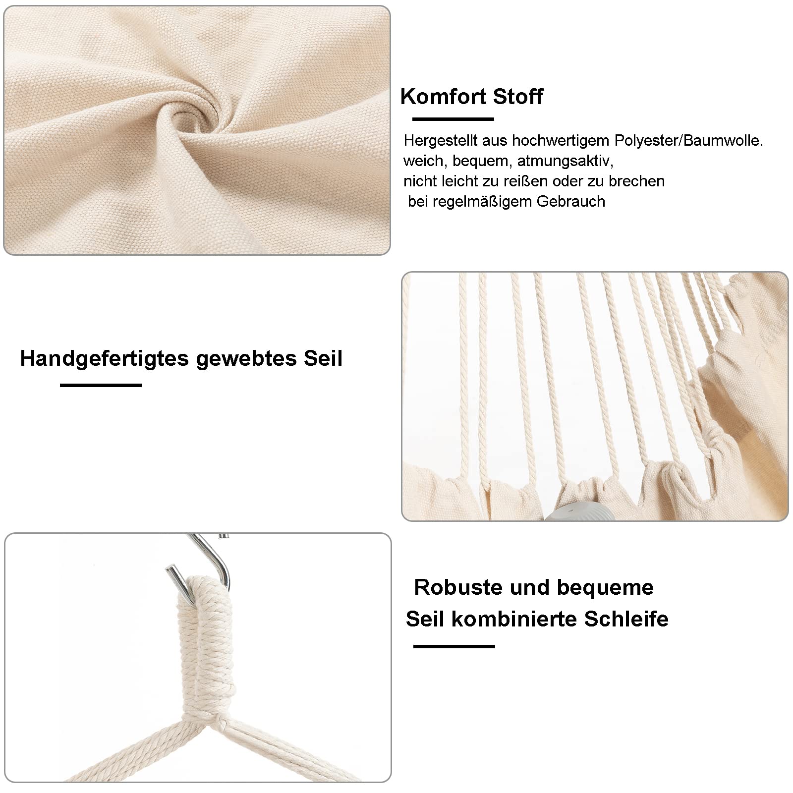 Hängesessel für Indoor und Outdoor mit 2 Kissen, Bis 150 kg, Hängestuhl für Erwachsene, Schlafzimmer und Garten
