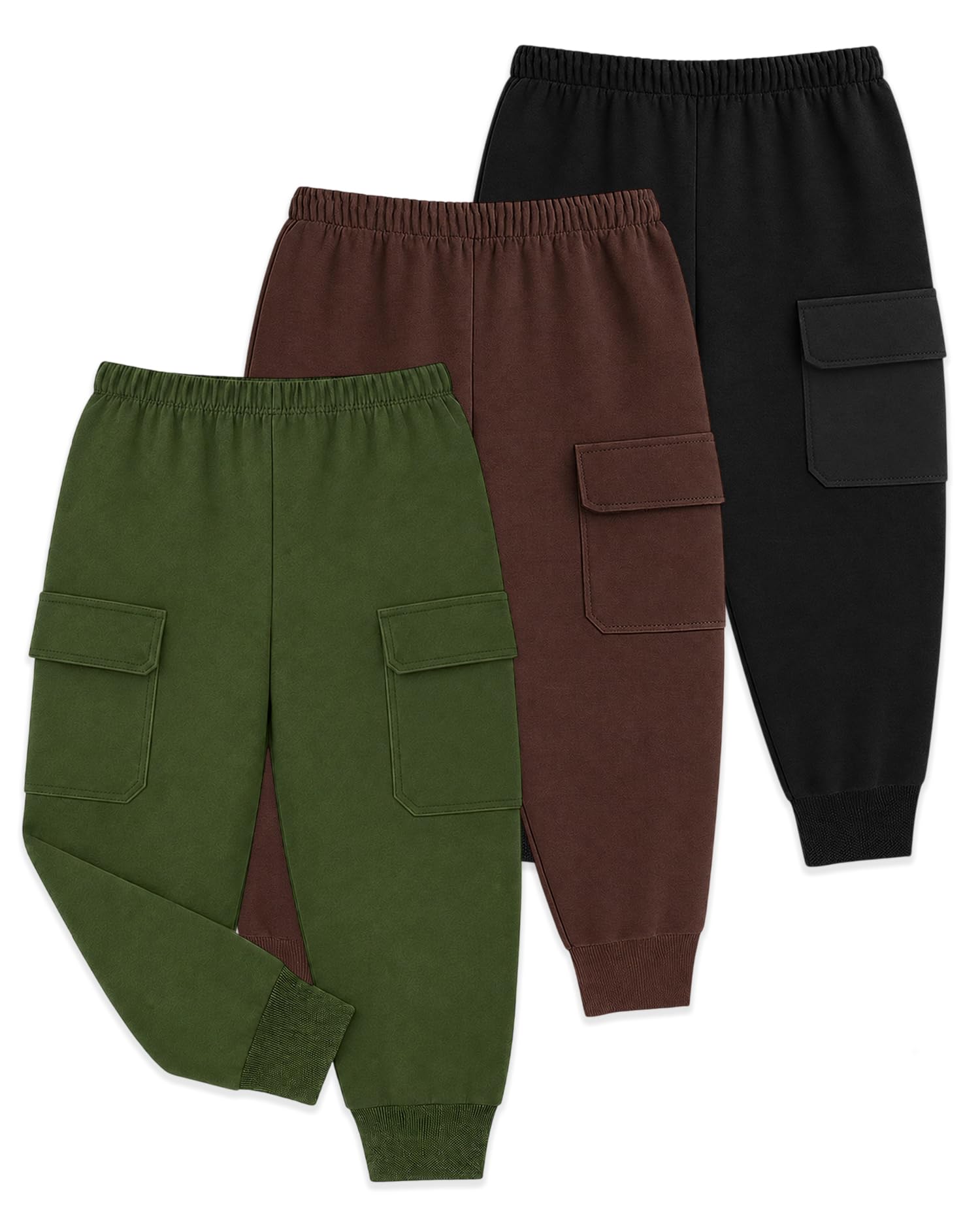 Kuchipoo Boys Cotton Cargo Jogger Pants with Pocket | Soft Elastic Waist Comfortable Track Pants for Boys | Casual Joggers for Kids | Pack of 3-picture-26