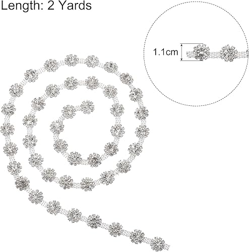 Miniatura 2 de MECCANIXITY Borde de diamantes de imitación de 2 yardas, aplique de cadena de diamantes de imitación en forma de flor para manualidades, decoración