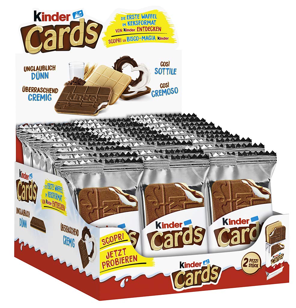 Kinder Cards – Kekswaffeln mit Milch- & Kakaocreme, knusprige Waffeln mit cremiger Füllung, Snack für unterwegs – 30 Packungen mit je 2 Waffeln im Keksformat (30 x 25,6 g)
