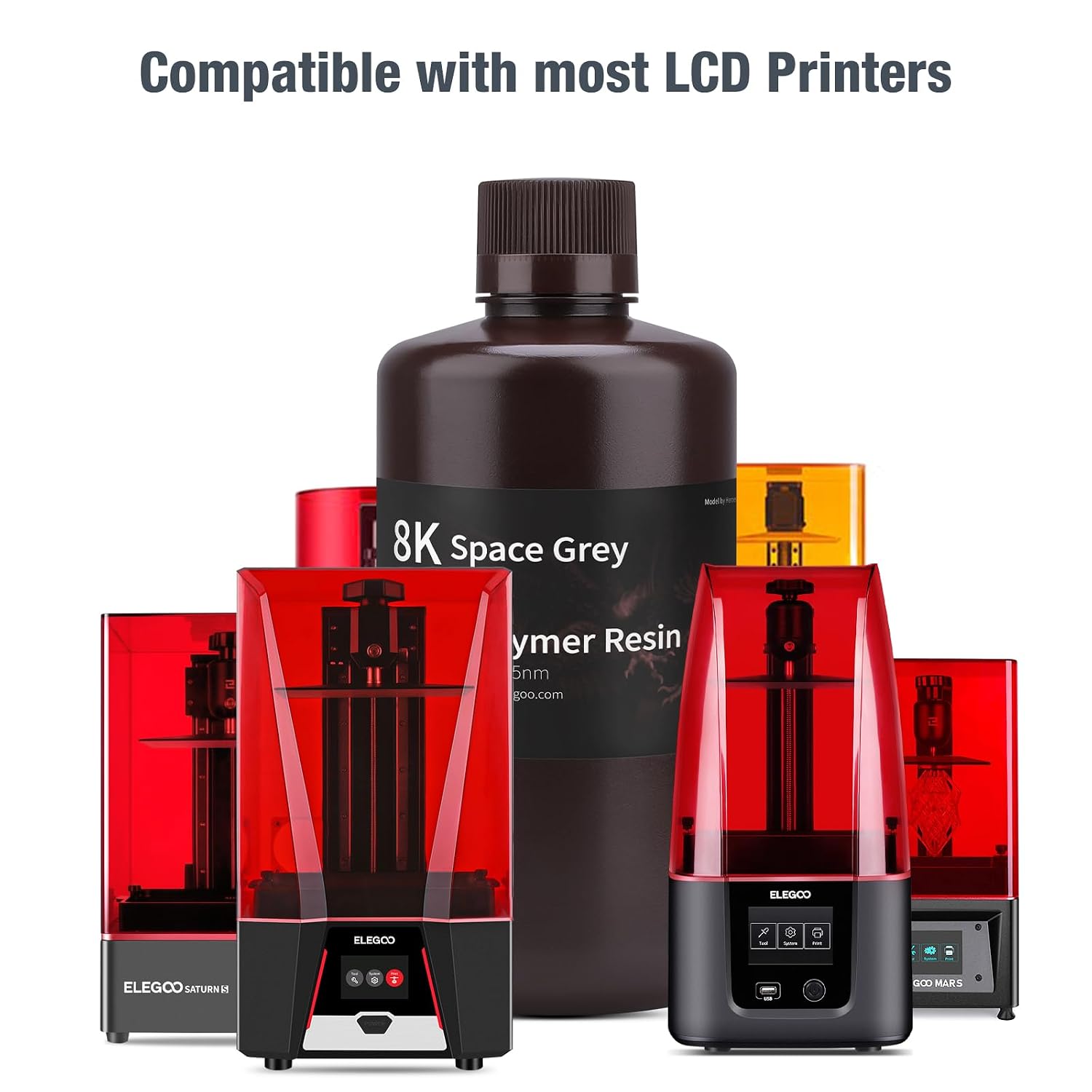 ELEGOO 8K 3D Printer Resin, Standard Photopolymer Resin 405nm UV-Curing Resin, Best for 8K/9K/12K LCD 3D Printer Space Grey 2000G