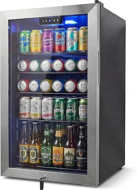 20 Inch Beverage Refrigerator, Mini Fridge with Glass Door for