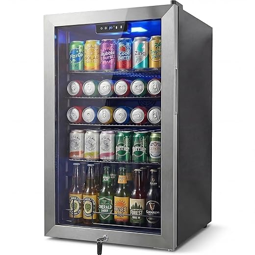 20 Inch Beverage Refrigerator, Mini Fridge with Glass Door for Soda Beer– 130 Can Small Fridge for Home Office Bar, 3.4 Cu.Ft Drink Cooler with Reversible Door, Digital Temperature Control