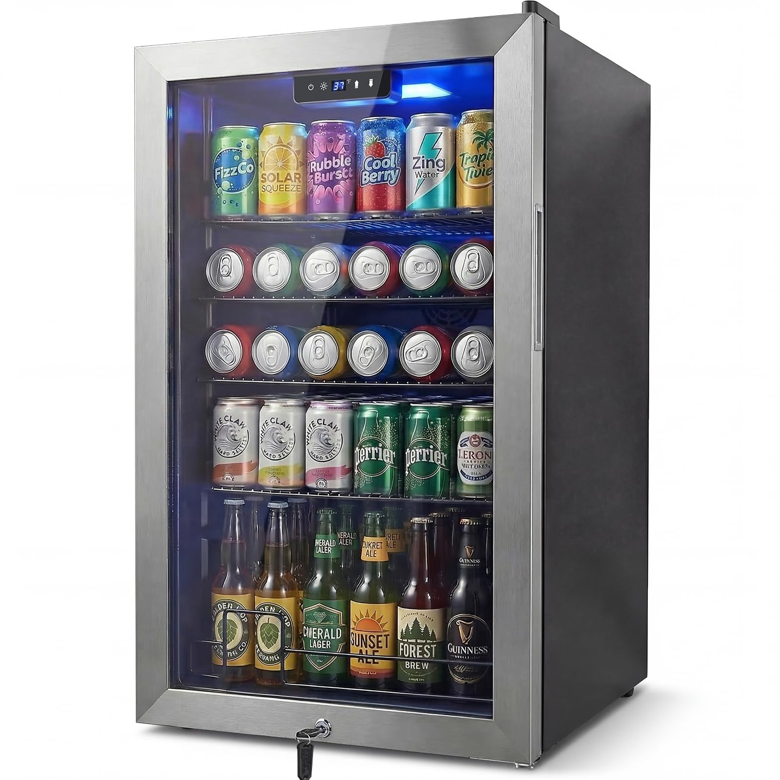 Velieta 20 Inch Beverage Refrigerator, Mini Fridge with Glass Door for Soda Beer– 130 Can Small Fridge for Home Office Bar, 3.4 Cu.Ft Drink Cooler with Reversible Door, Digital Temperature Control