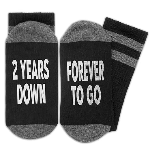 LoaHak 2 Years Down Forever To Go Socks, Anniversary Socks, 2 yr Marriage Date Socks, Gift for Couple, 2nd Wedding Anniversary.(082)