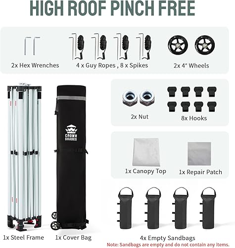 Miniatura 7 de CROWN SHADES Tienda de campaña desplegable de 10 x 15 pies, marco grueso, tienda comercial resistente, 8 estacas y 4 sacos de arena y 4 cuerdas,