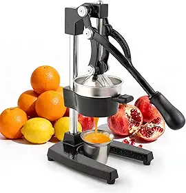 Espremedor manual de ferro fundido, espremedor de limão comercial, espremedor de frutas cítricas profissional, ideal para extrair suco de limões, laranjas e toranjas. Fácil de limpar. (Preto)