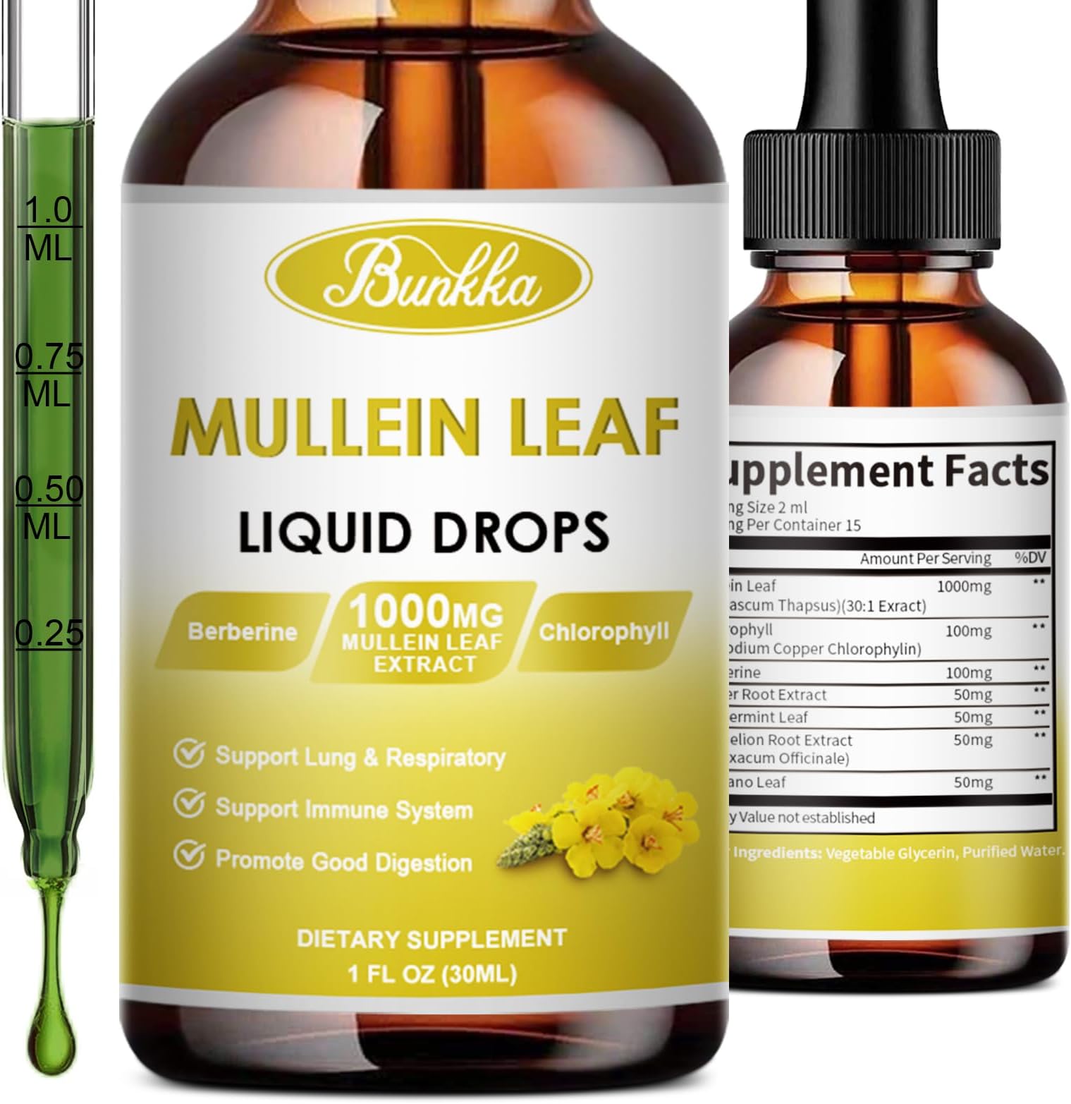 Amazon.com: Bunkka Mullein Drops for Lungs, 30000mg Mullein Leaf ...