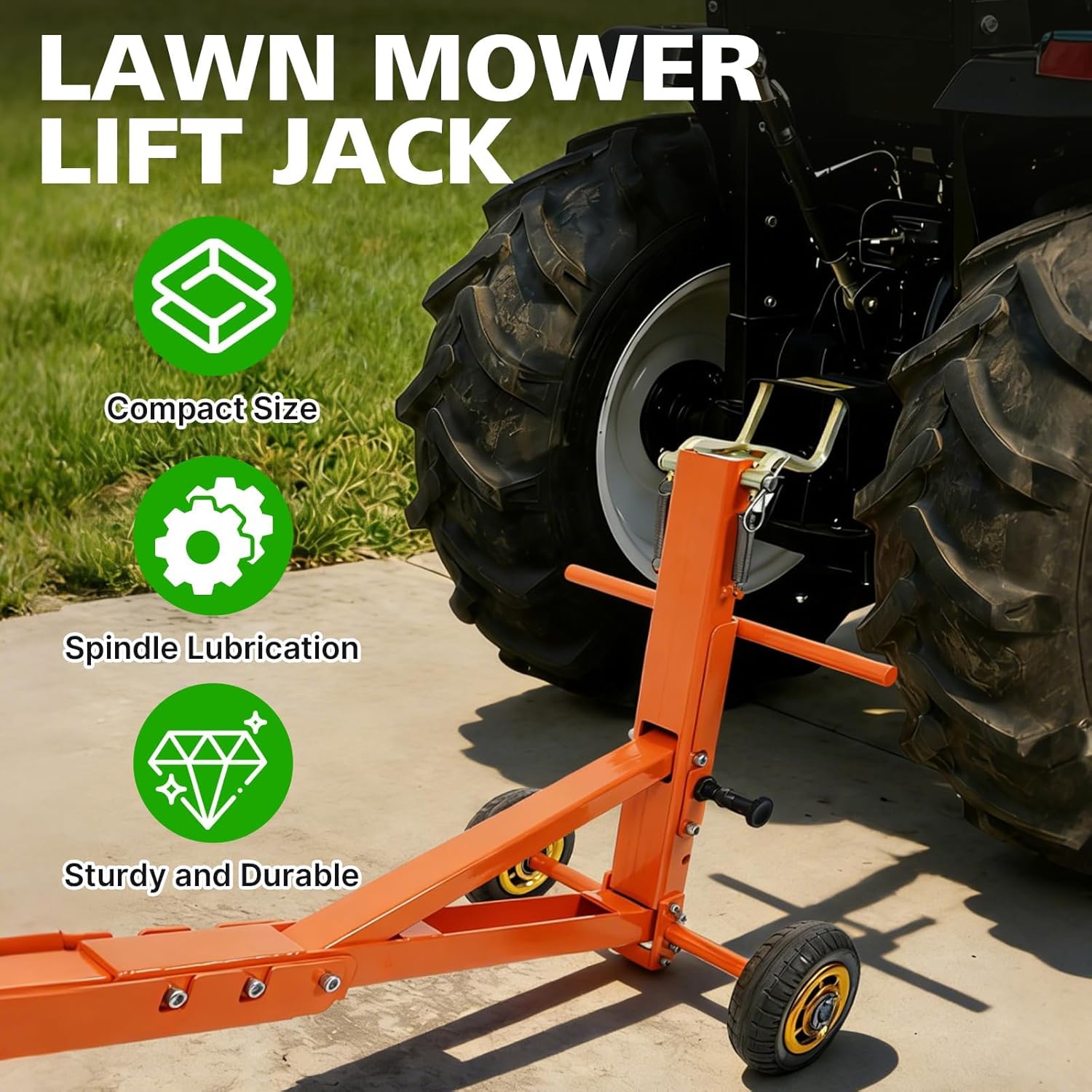 Commercial or Push Mower Jack, Durable Manual Lawn Mower Lift, 800lbs Load Capacity, Portable Lawn Mower Lift Jack, for Riding Mowers, Foldable & Portable, Orange