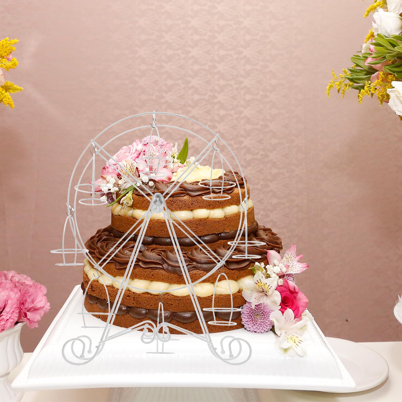 Zerodeko Présentoir à Cupcakes Mariage en Fer Blanc Design Rotatif Forme Grosse Roue Chic pour Fête Élégante Support Gâteau et Dessert Pratique et Moderne