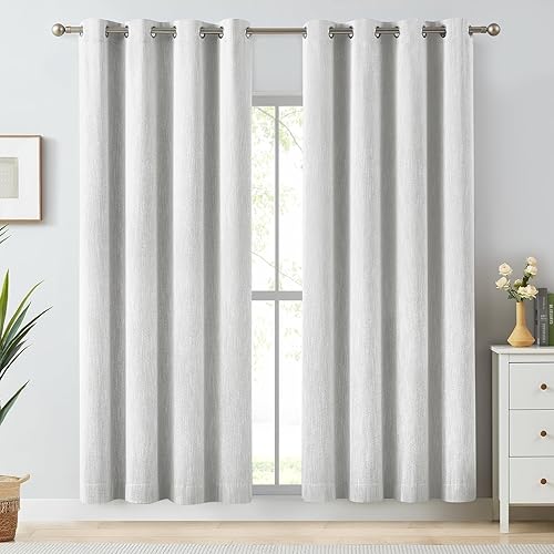 Miniatura 12 de Melodieux Elegantes cortinas opacas de algodón para oscurecer la habitación, para sala de estar, dormitorio, con aislamiento térmico, paneles de