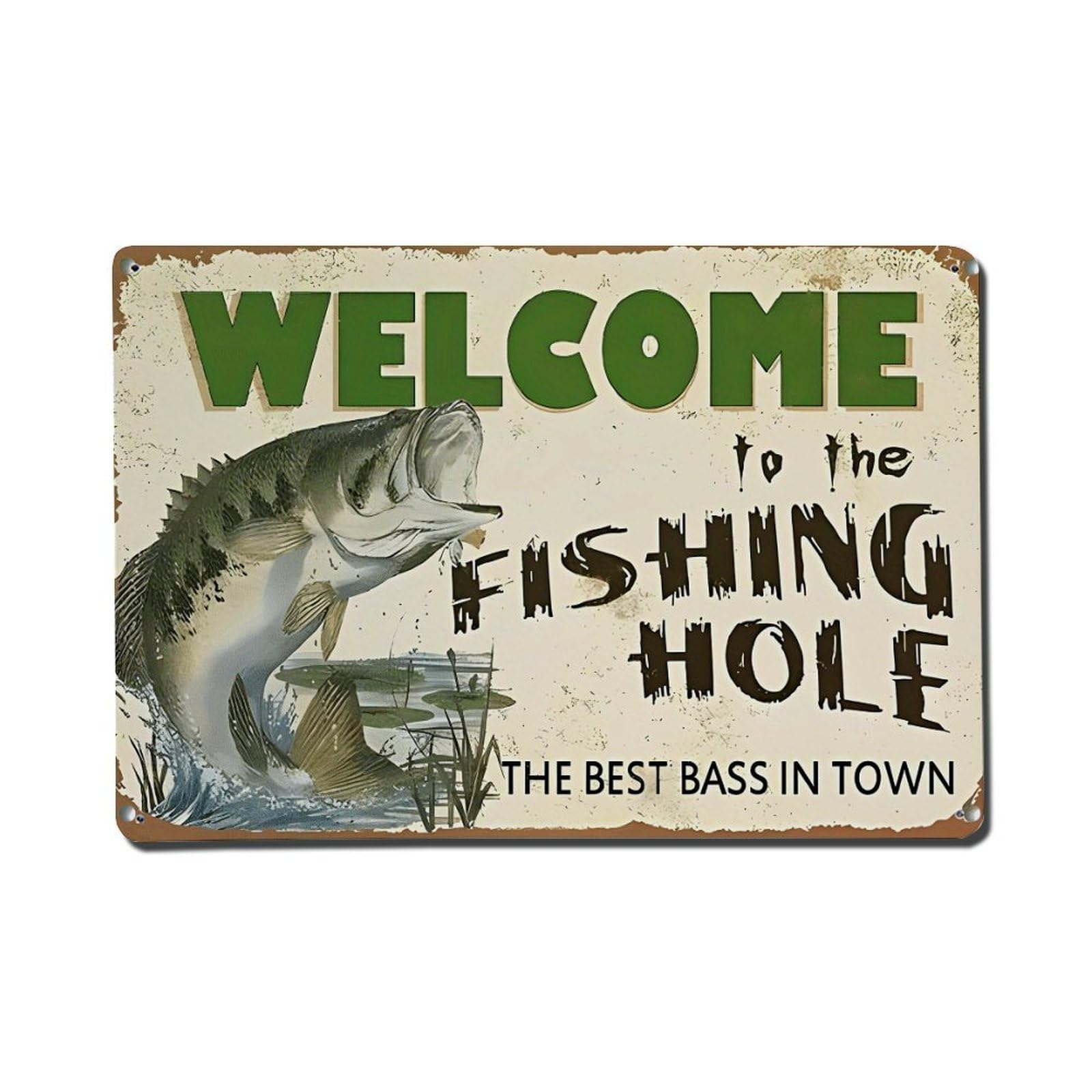 Welcome To The Fishing Hole Vintage Tin Sign Retro Metal Wall Decor Metal Poster, Home Bar Garage Farmhouse Cafe Wall Art Decoration 8x12Inches