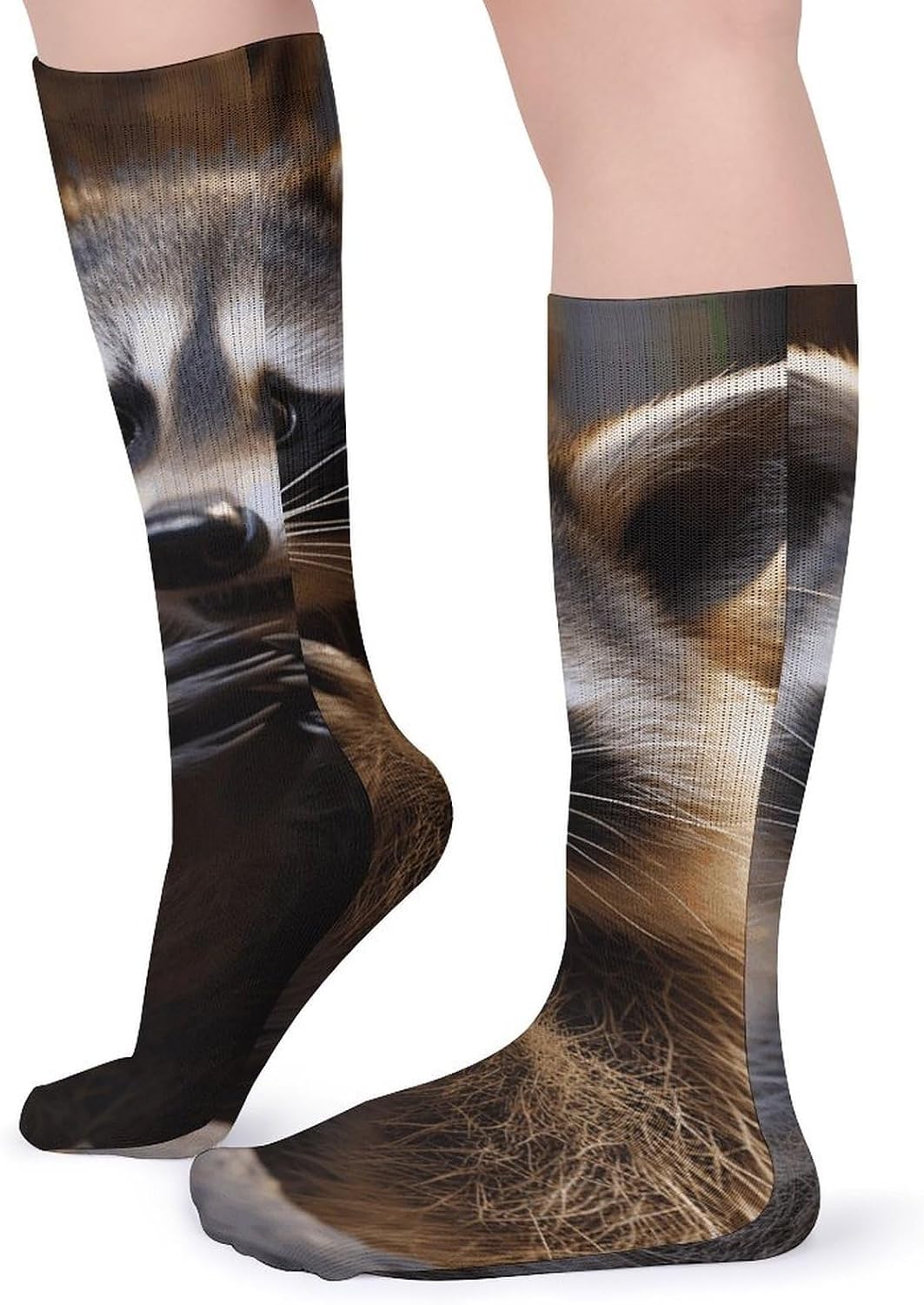 Breathable Crew Sock, Moisture Wicking, Athletic Calf Socks, Cozy | Cute Raccoon Compression Socks for Women Men, Lightweight High Work Socks for Business, Casual
