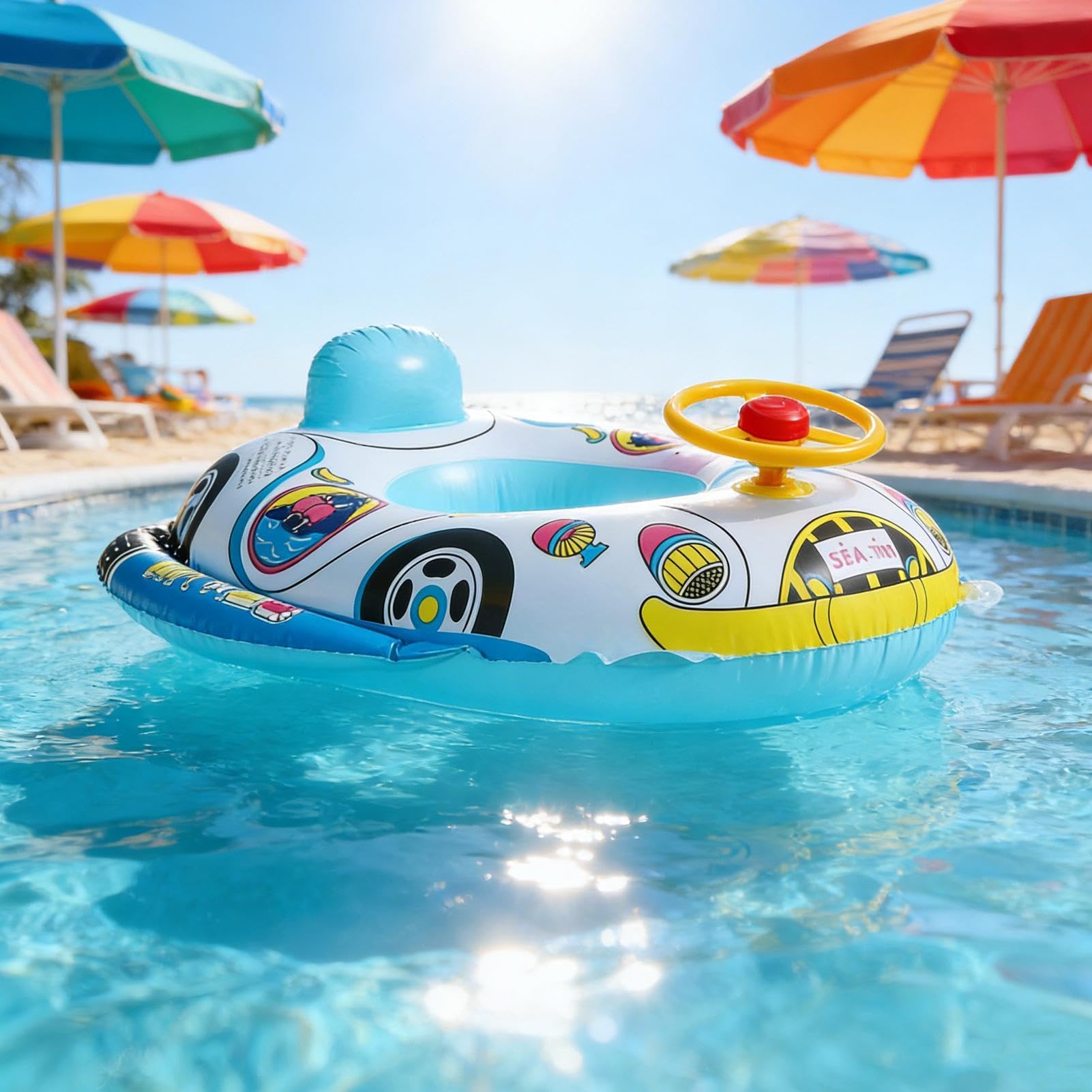 Galleggianti per Bambini,Cerchio Gonfiabile in PVC Impermeabile con Volante - Sedile da Nuoto,per Giardino, Spiaggia, Doccia, Bagno, Attività Acquatiche e Feste per Bambini e Bambine